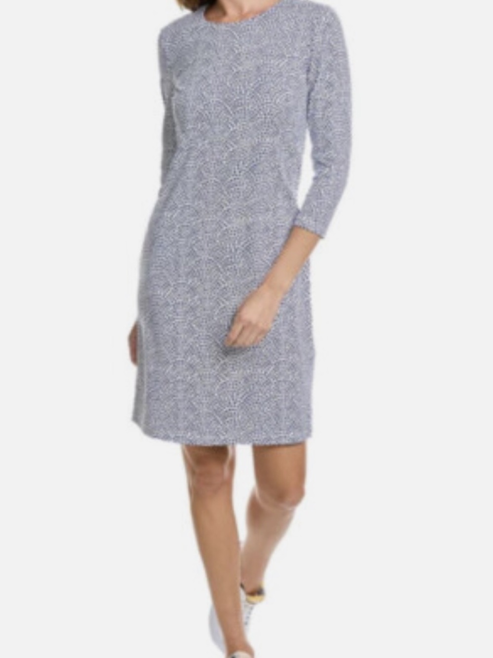 J McLaughlin Catalina Blue Print 3/4 Sleeve 1/4 zip Dress Sz Large
